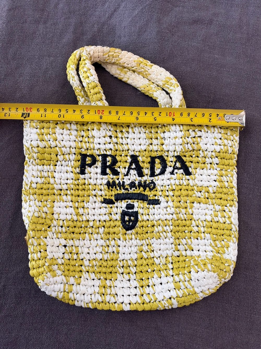 PRADA Authentic! Small Checked Raffia Logo Tote - Picture 13 of 16